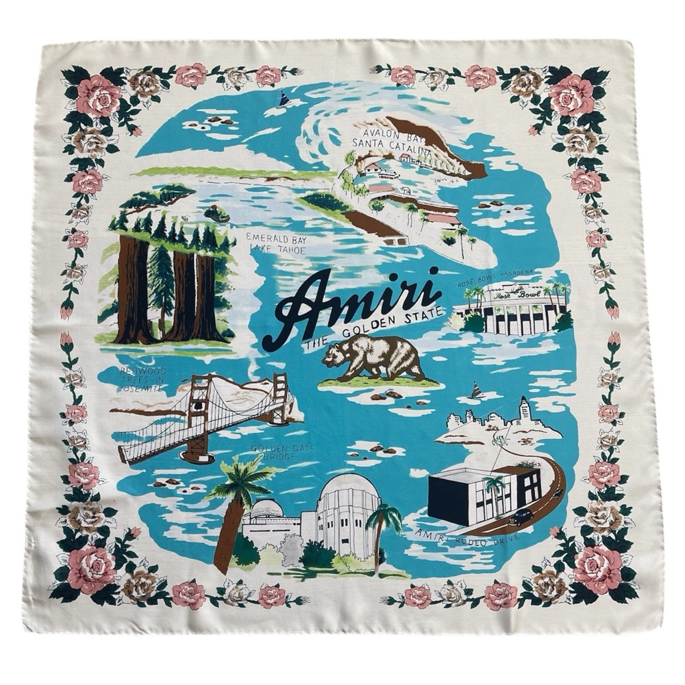 AMIRI California Hawaiian Map White Multi Silk Scarf Size One Size